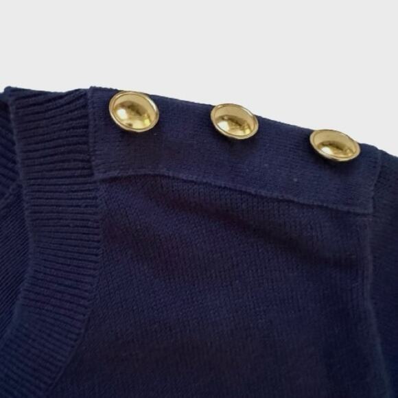 Liz Claiborne Woman Blue Round Neck Cotton Knit Gold Buttons Top Sweater 3X NEW - Picture 9 of 13